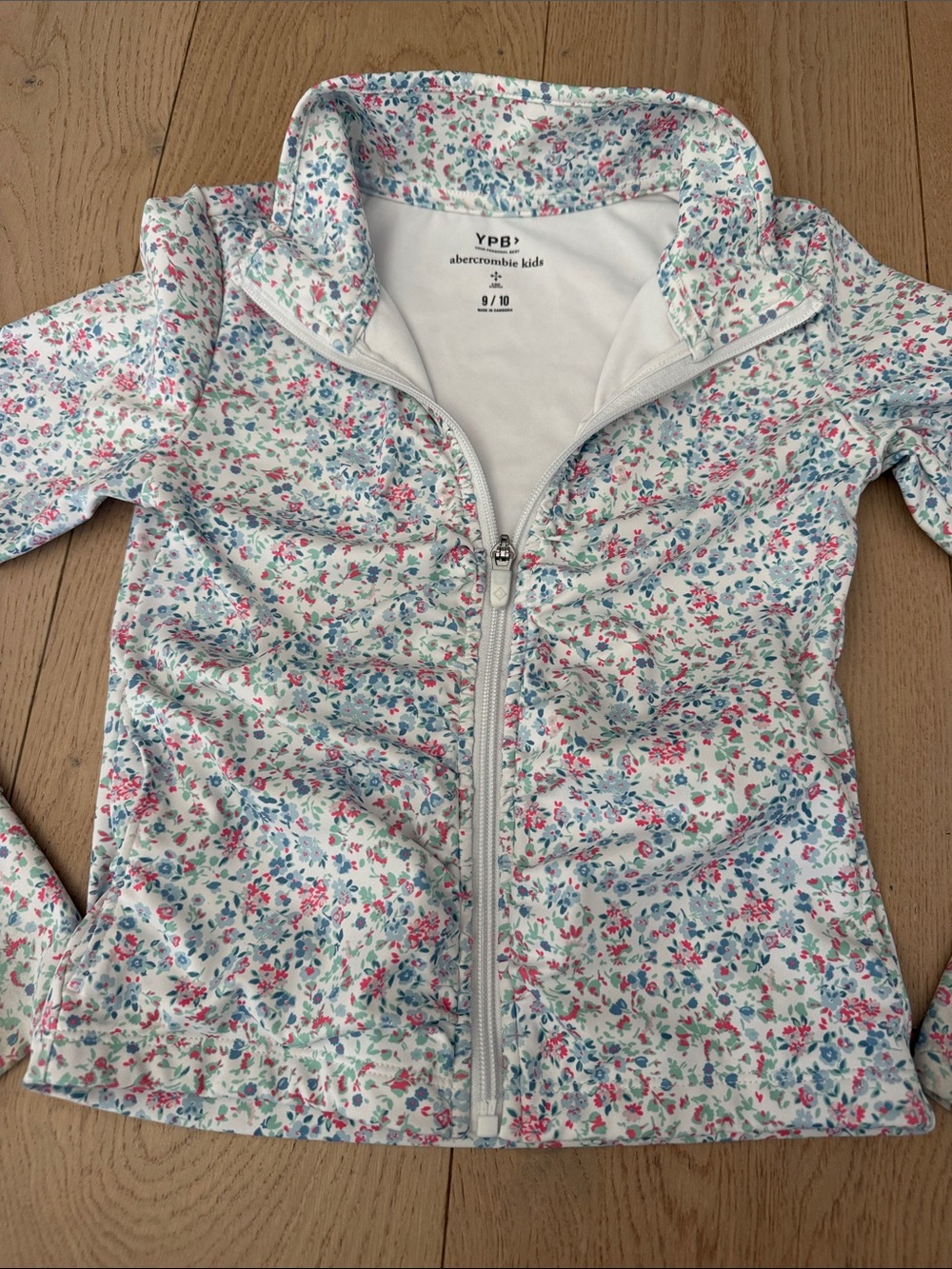 abercrombie kids White Floral Zip-Up Jacket with Pink & Blue Accents